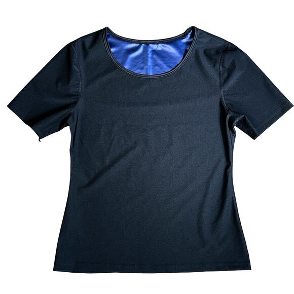 New Large Black Sauna Shirt Short Sleeve Sweat Workout Top Athletic Blue Waist - Picture 1 of 4